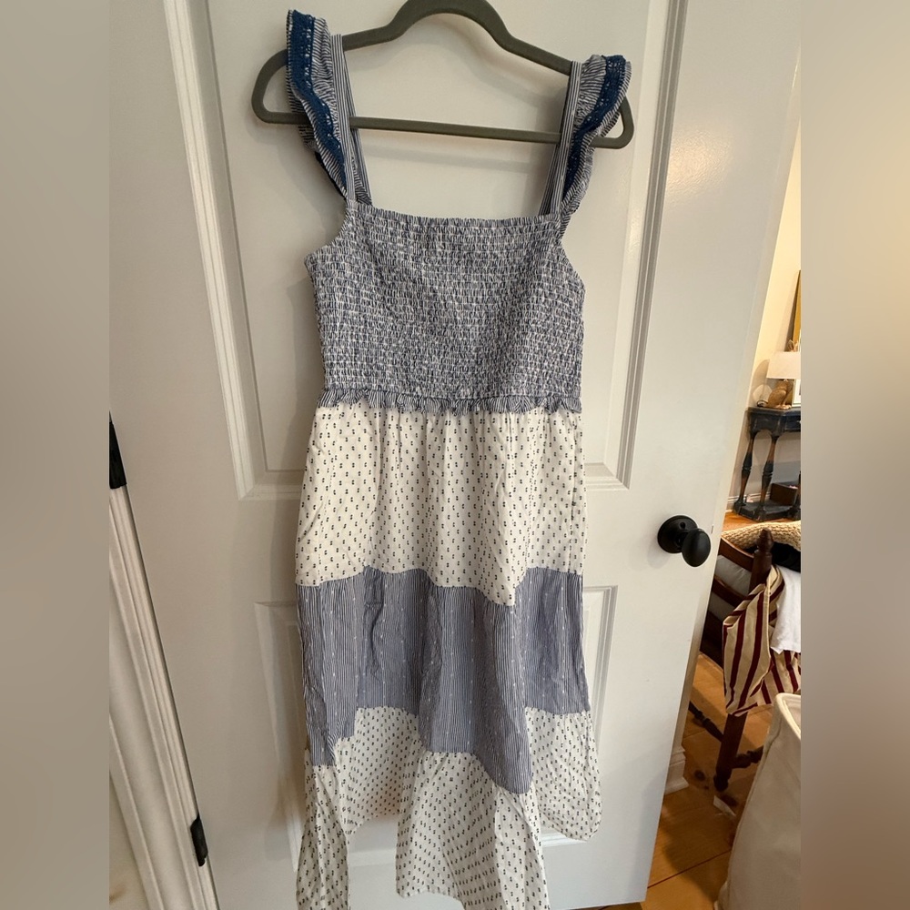 J Crew Factory tiered blue and white sundress